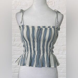 Francesca's Mi Ami White Blue Striped Halter Crop Top Blouse Sz S Boho Chic NWOT